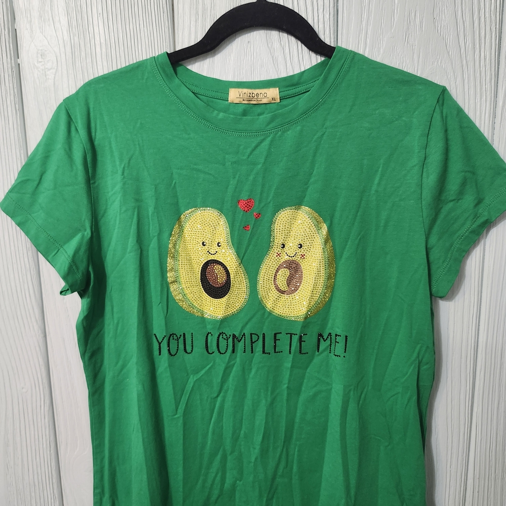 Vinizbena Green Avocado Graphic Rhinestone Tee